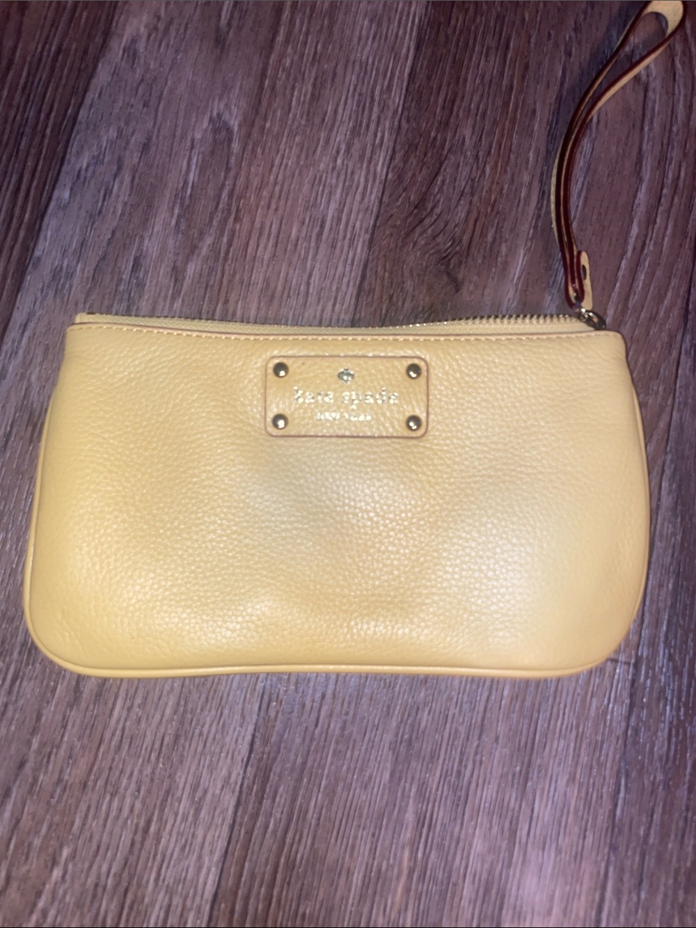 kate spade yellow leather wristlet clutch with wrist strap